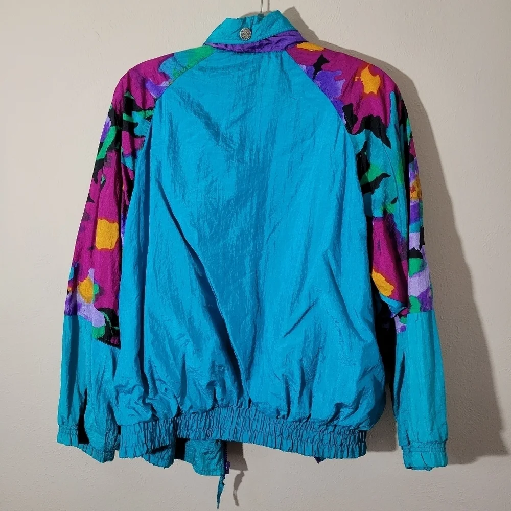 R.E. Sport Rivers Edge 80's Retro Windbreaker Bomber Jacket Multicolor Size L - Picture 7 of 9